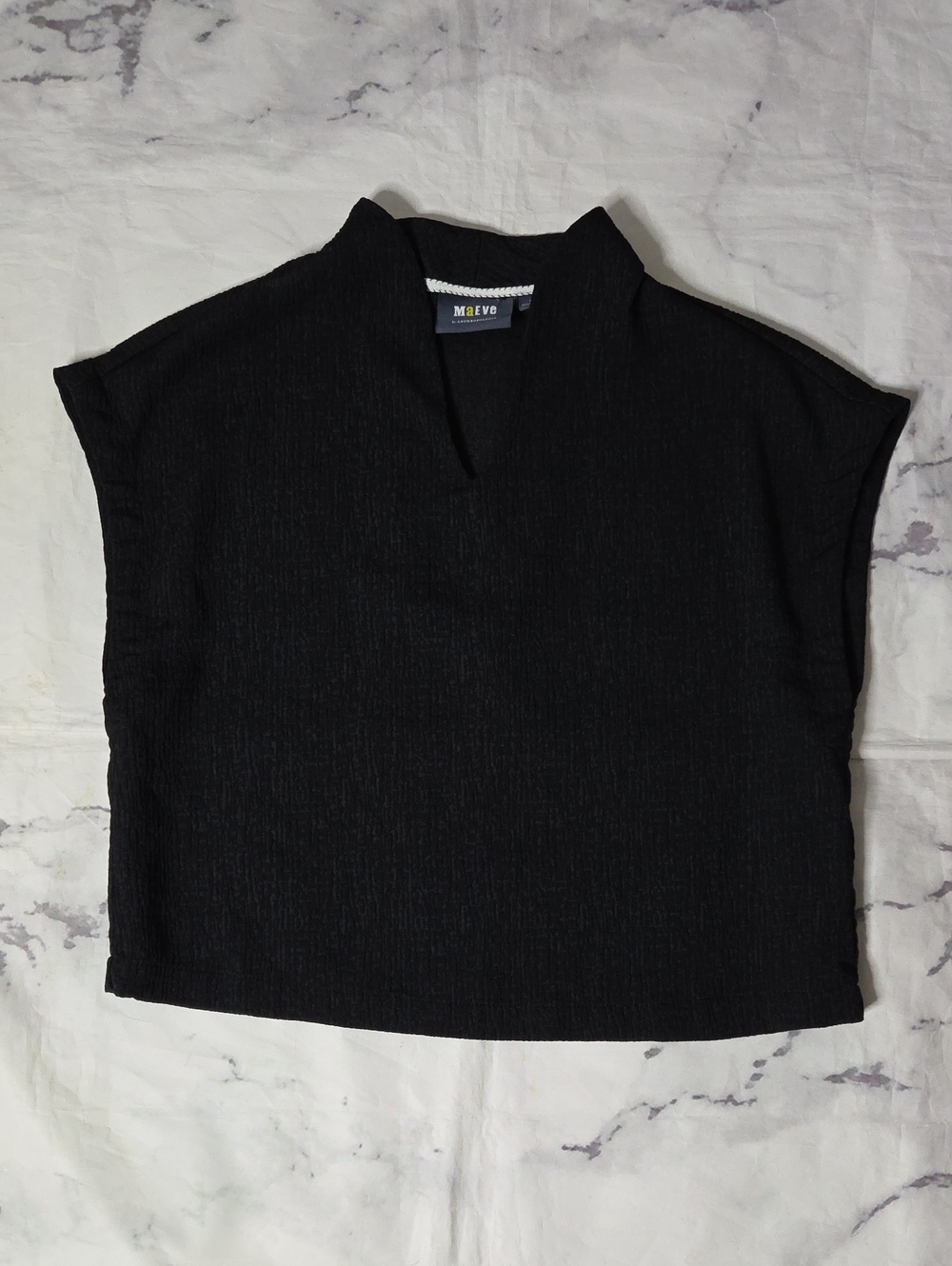 Maeve By Anthropologie Black Textured V-Neck Top